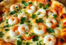 Пицца с креветками, чесноком и петрушкой: морской аромат в каждом кусочке