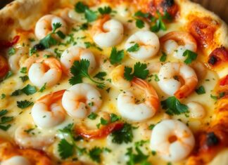 Пицца с креветками, чесноком и петрушкой: морской аромат в каждом кусочке