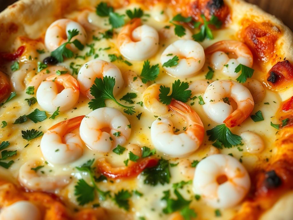 Пицца с креветками, чесноком и петрушкой: морской аромат в каждом кусочке