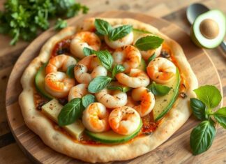Пицца с авокадо и креветками: свежесть моря