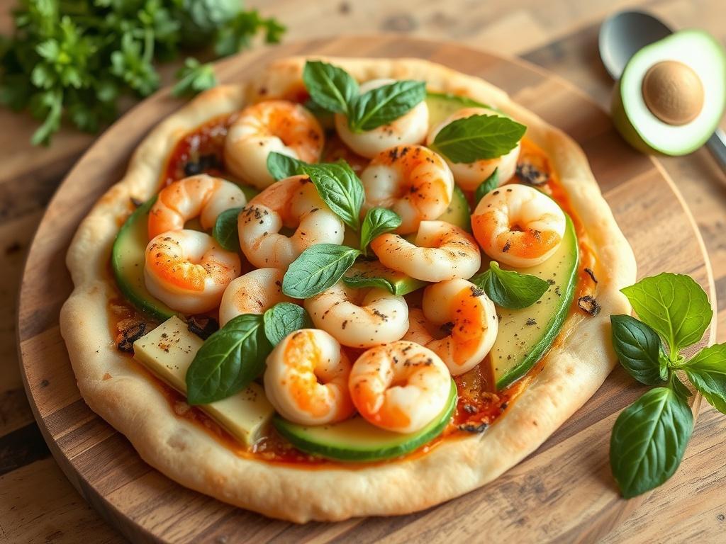 Пицца с авокадо и креветками: свежесть моря