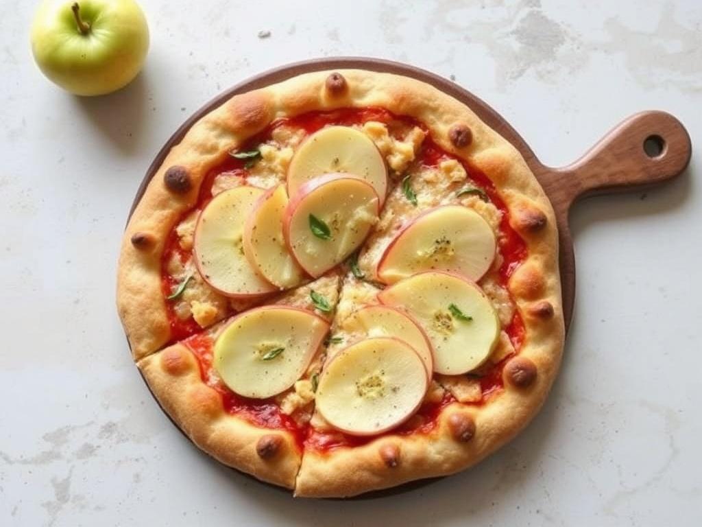 Пицца с чеддером и яблоком: сладость и острый контраст на тонком тесте