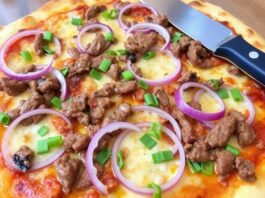 Пицца с говядиной и красным луком: сытный ужин с пикантными нотками