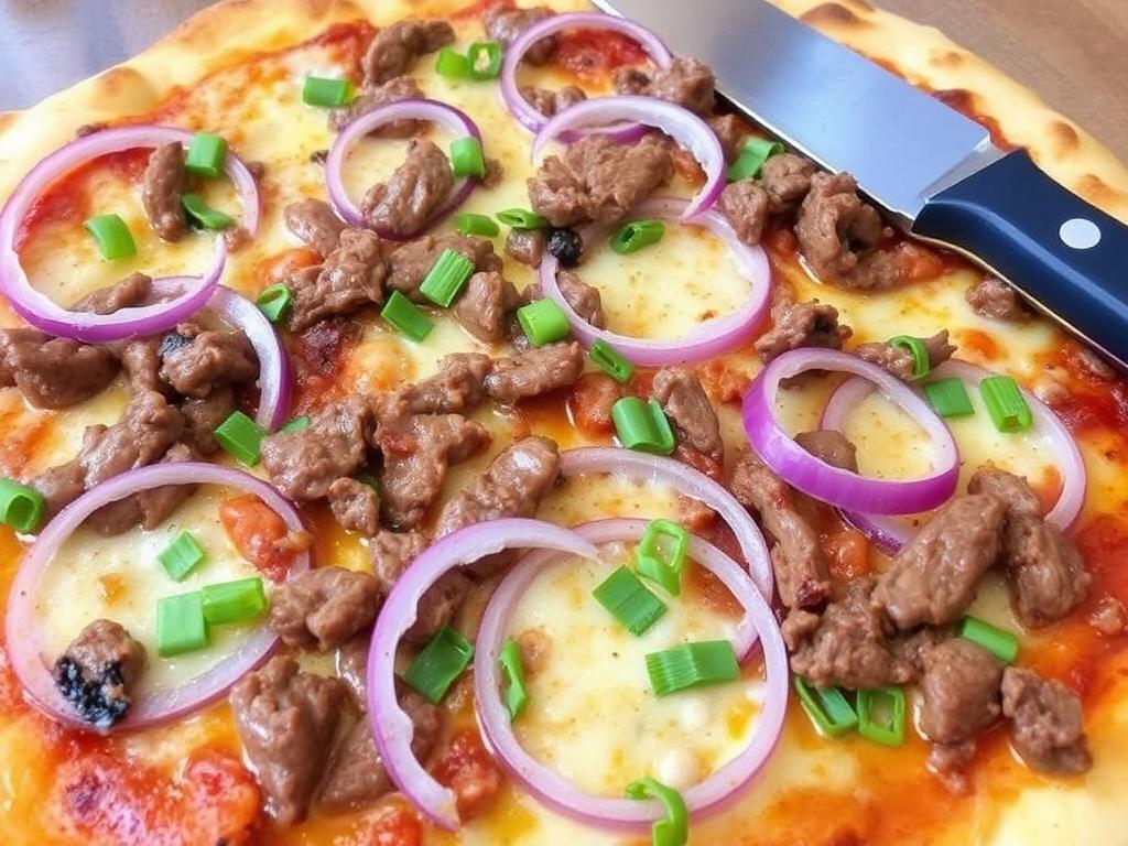Пицца с говядиной и красным луком: сытный ужин с пикантными нотками