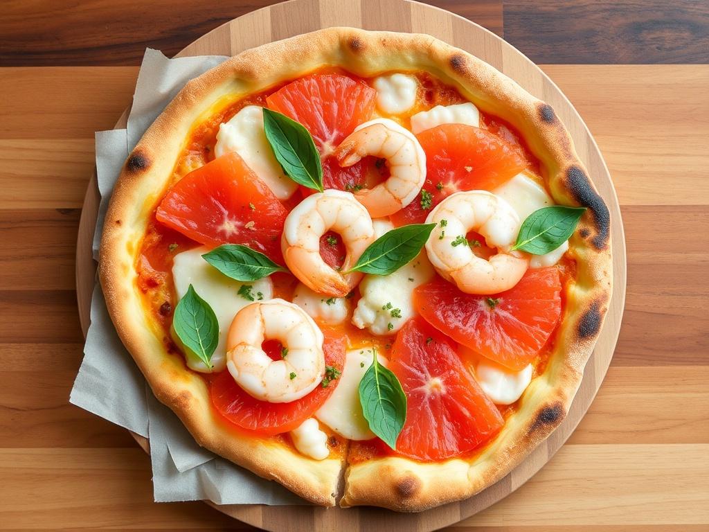 Пицца с грейпфрутом и креветками: цитрусовая свежесть